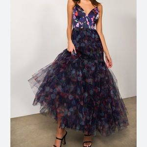 Hutch Lucia A-line Gown in Navy Whimsy Watercolor Floral, Size 2